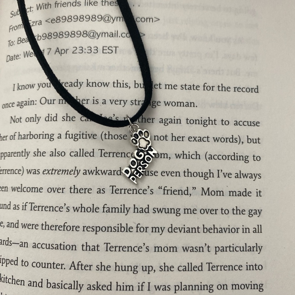 Silver dog person charm black suede choker necklace nature jewelry / 3 for $15